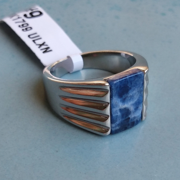 New men's stainless steel and blue ring - Picture 2 of 6